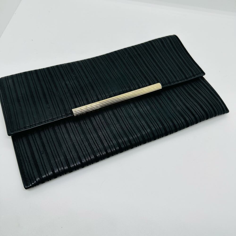 Sandra Roberts Women's Black Gold Bar Snap Closure Hand Clutch